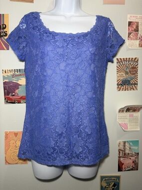 Elle Floral Lace Short Sleeve Top - Blue Purple